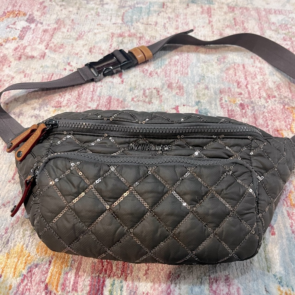 MZ Wallace sling Quilted Gray Sequin Bag